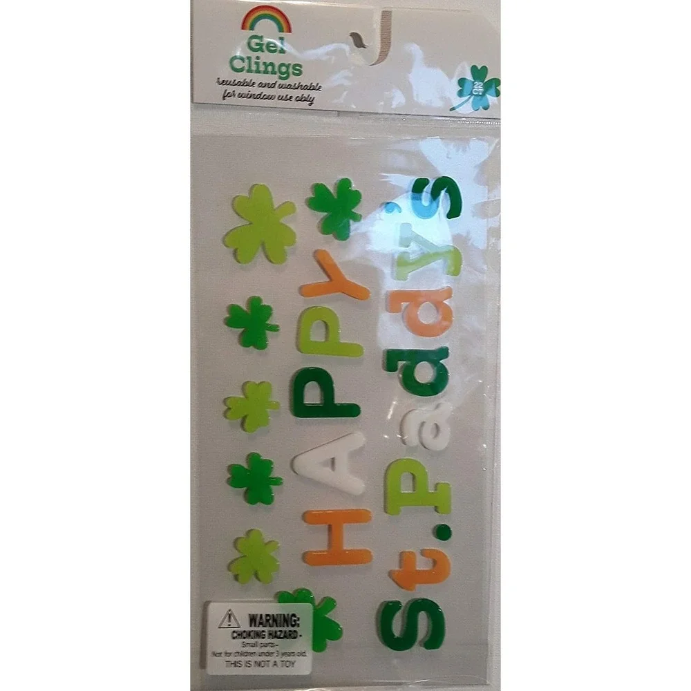 NEW HAPPY‎ ST. PADDY'S Day Lucky Shamrocks Window Gel Clings 22 ct Decorations